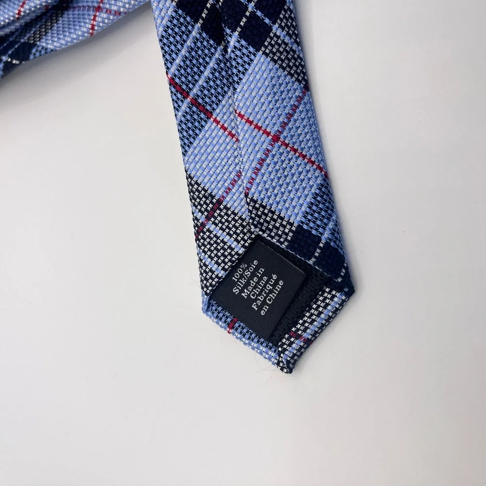 Nordstrom Necktie Mens OS Blue Excellent Plaid Silk Classic Business Accessory